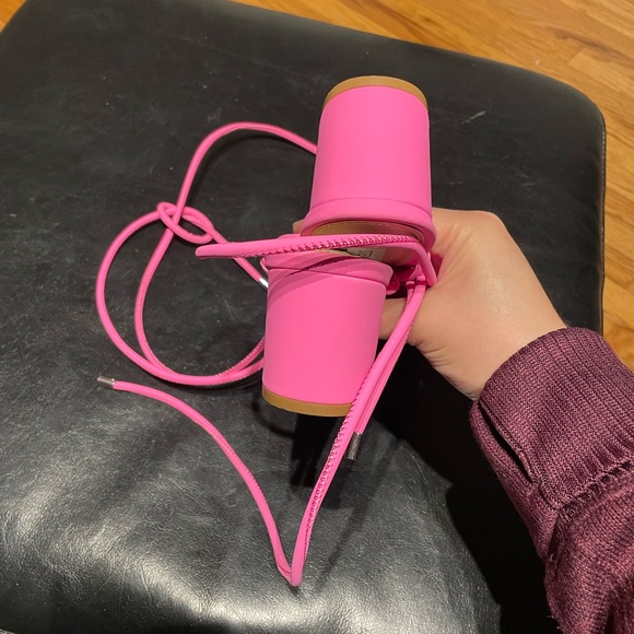 Neon Impressed Tie/Lace Vintage Y2k toe ring Spaghetti straps Chunky Block Heels - Picture 5 of 8